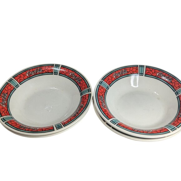 Vintage Coca-Cola Ceramic Bowls Gibson 1996 Set Of 4 mosaic Stained Glass - Picture 4 of 5